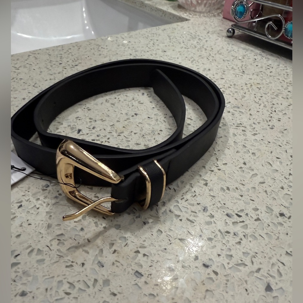 Zara Black Belt with Gold Buckle - Picture 2 of 3